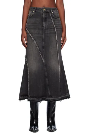 Ganni Black Washed Denim Maxi Skirt
