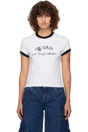 OFF-WHITE White Embr Script Type Fitted T-shirt