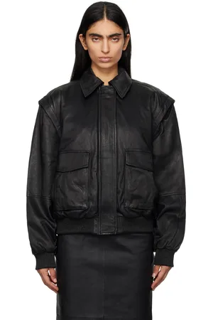 REMAIN Birger Christensen Black Leather Bomber Jacket
