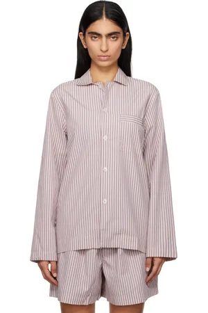 Tekla Purple & White Poplin Long-Sleeved Pyjama Shirt