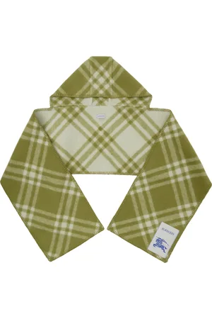 Burberry Green Check Wool Hooded Scarf