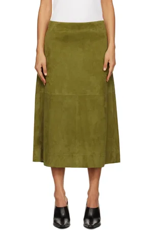 Bottega Veneta Green Full Grain Suede Midi Skirt