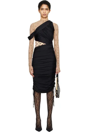 Marine Serre Black Jersey Draped Midi Dress