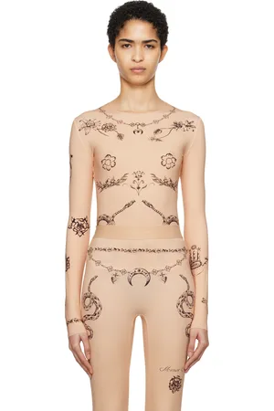 Marine Serre Beige Tattoo Printed Jersey Second Skin Crewneck Top