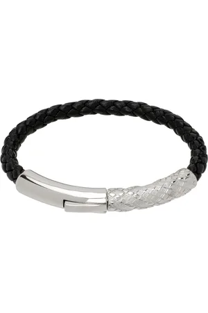 Burberry Silver & Black Check Leather Bracelet