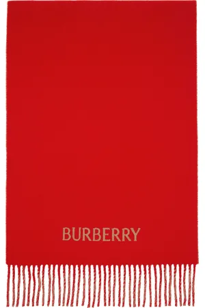Burberry Tan & Red Reversible EKD Cashmere Scarf