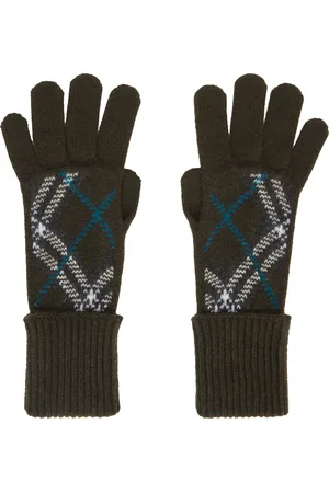 Burberry Khaki Check Cashmere Blend Gloves