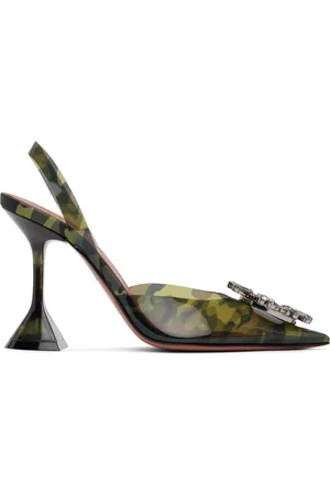 Amina Muaddi Khaki Begum Glass Sling Heels