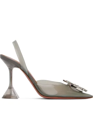 Amina Muaddi Gray Begum Glass Sling Heels