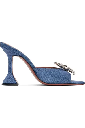 Amina Muaddi Blue Rosie Slipper Heeled Sandals