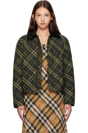 Burberry Gray Cropped Check Quilted Barn Jacket