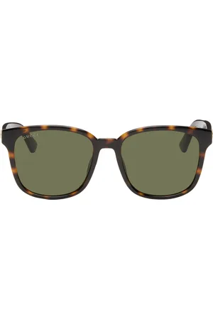 Gucci Brown Lines Thin Square Acetate Sunglasses