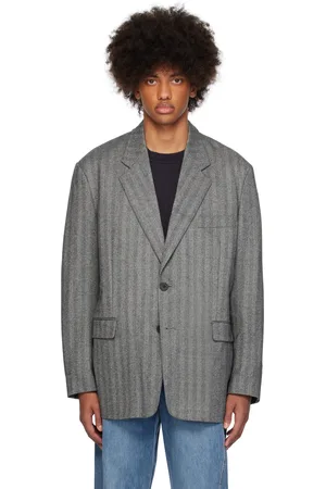 WOOYOUNGMI Gray Herringbone Wool Single Blazer