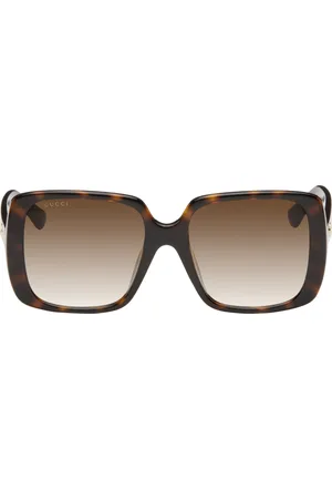 Gucci Brown Lines Thin Acetate Square Sunglasses