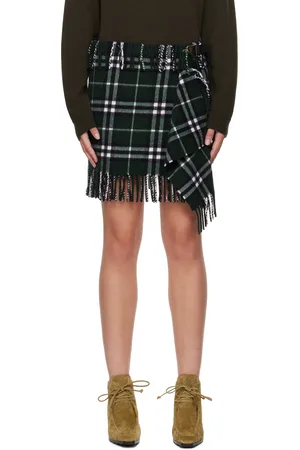 Burberry Green Check Wool Cashmere Scarf Miniskirt