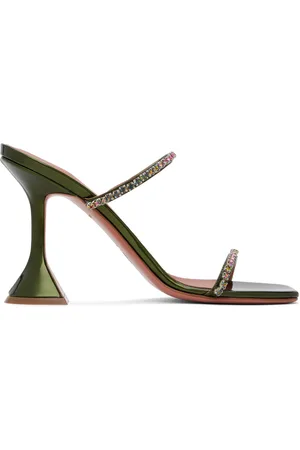 Amina Muaddi Green Gilda Slipper Heeled Sandals