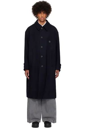WOOYOUNGMI Navy Wool Balmacaan Coat