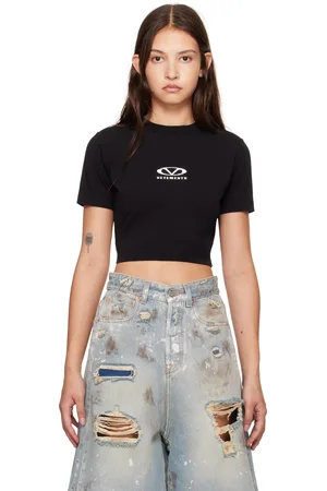 Vetements Black Oval Logo Cropped Fitted T-shirt