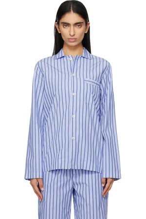 Tekla White & Blue Poplin Long-Sleeved Pyjama Shirt