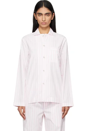 Tekla White & Pink Poplin Long-Sleeved Pyjama Shirt