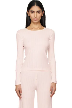 Leset Pink Pointelle Slim Fit Long Sleeve T-shirt