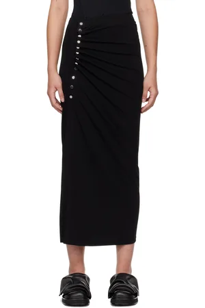 Paco rabanne Black Drapé Pression Slit Midi Skirt
