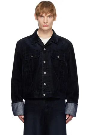 WOOYOUNGMI Navy Glitter Detail Crop Denim Jacket