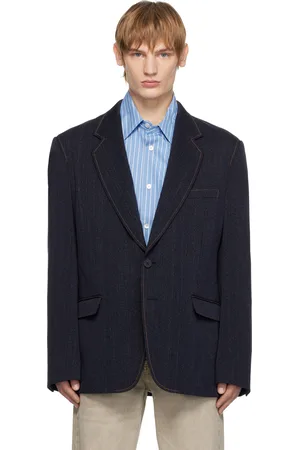 WOOYOUNGMI Navy Denim-Like Wool Single Blazer