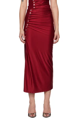 Paco rabanne Red Drapé Pression Slit Midi Skirt