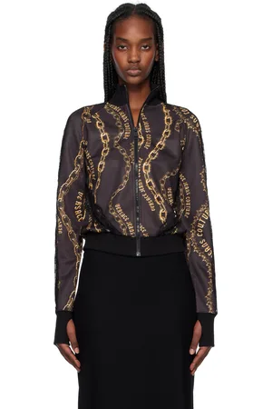 VERSACE Black & Gold Chain Couture Lace Zip Sweatshirt