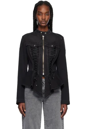 VERSACE Black Lace-Up Denim Jacket
