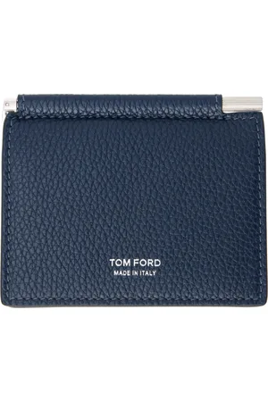 Tom Ford Navy Small Grain Leather Money Clip Card Holder