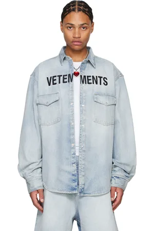 Vetements Blue Embroidered Logo Denim Shirt
