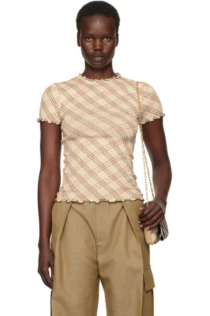 Burberry Beige Check Stretch Cotton T-shirt