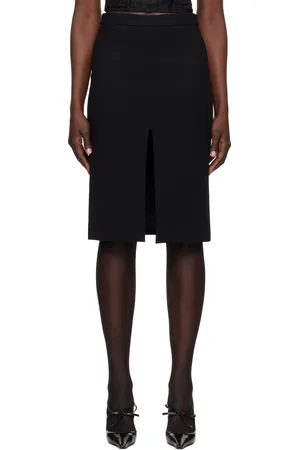 Dolce & Gabbana Black Double Crepe Wool Stretch Tubino Midi Skirt