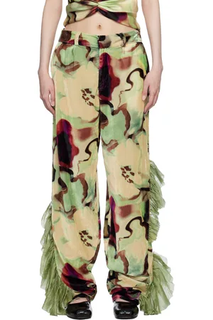 Collina Strada Beige & Green Dante Ruffle Trousers