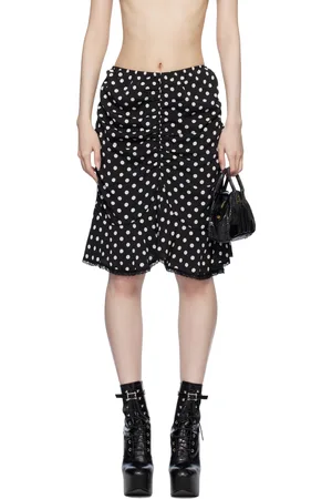 Anna Sui Black Polka Dot Ruched Midi Skirt