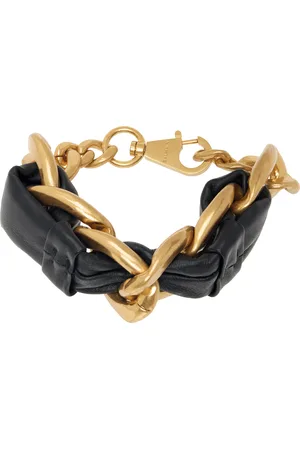Balmain Gold & Black 1945 Soft Chain & Leather Bracelet