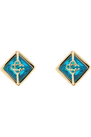 Casablanca Gold & Blue Crystal Monogram Earrings