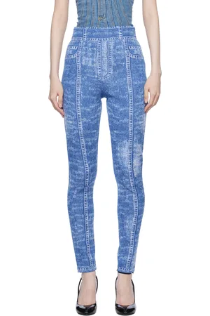 Balmain Blue Denim Effect Knit Leggings