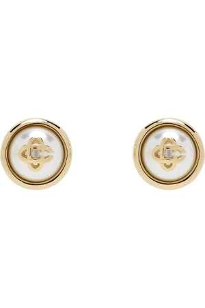 Casablanca Gold & White Faux-Pearl Logo Stud Earrings