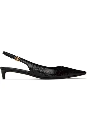 Dolce & Gabbana Black Crocodile-Print Calfskin Slingback Heels