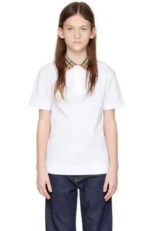 Burberry Kids Check Collar Cotton Polo
