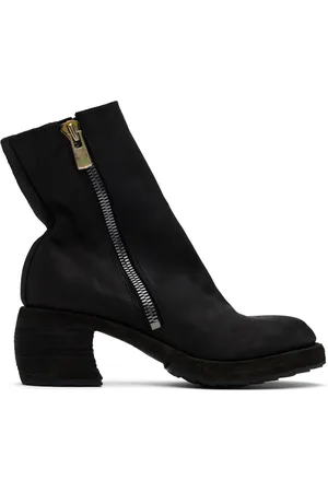 YOHJI YAMAMOTO Black Guidi Edition Calf Grain Oblique Side Zip Boots