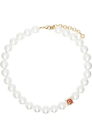 Casablanca Gold & White Logo Faux-Pearl Necklace