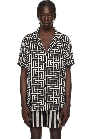 Balmain Black & Off-White Monogram-Printed Shirt