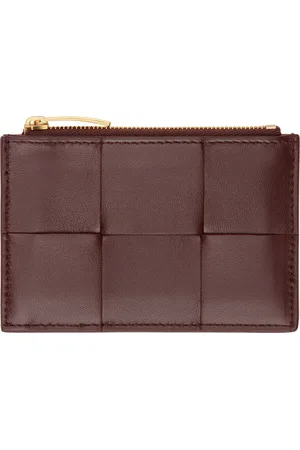 Bottega Veneta Burgundy Cassette Zippered Card Holder