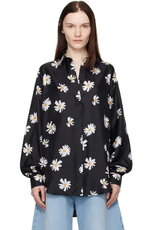 Moschino Black Silk Twill Allover Daisy Shirt