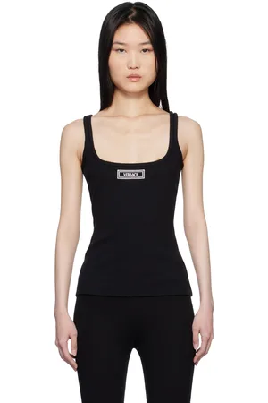 VERSACE Black 90s Vintage Logo Ribbed Tank Top