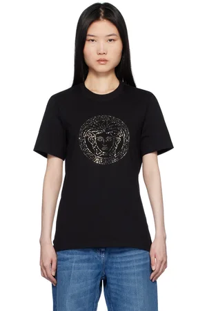 VERSACE Black Embellished Medusa T-shirt